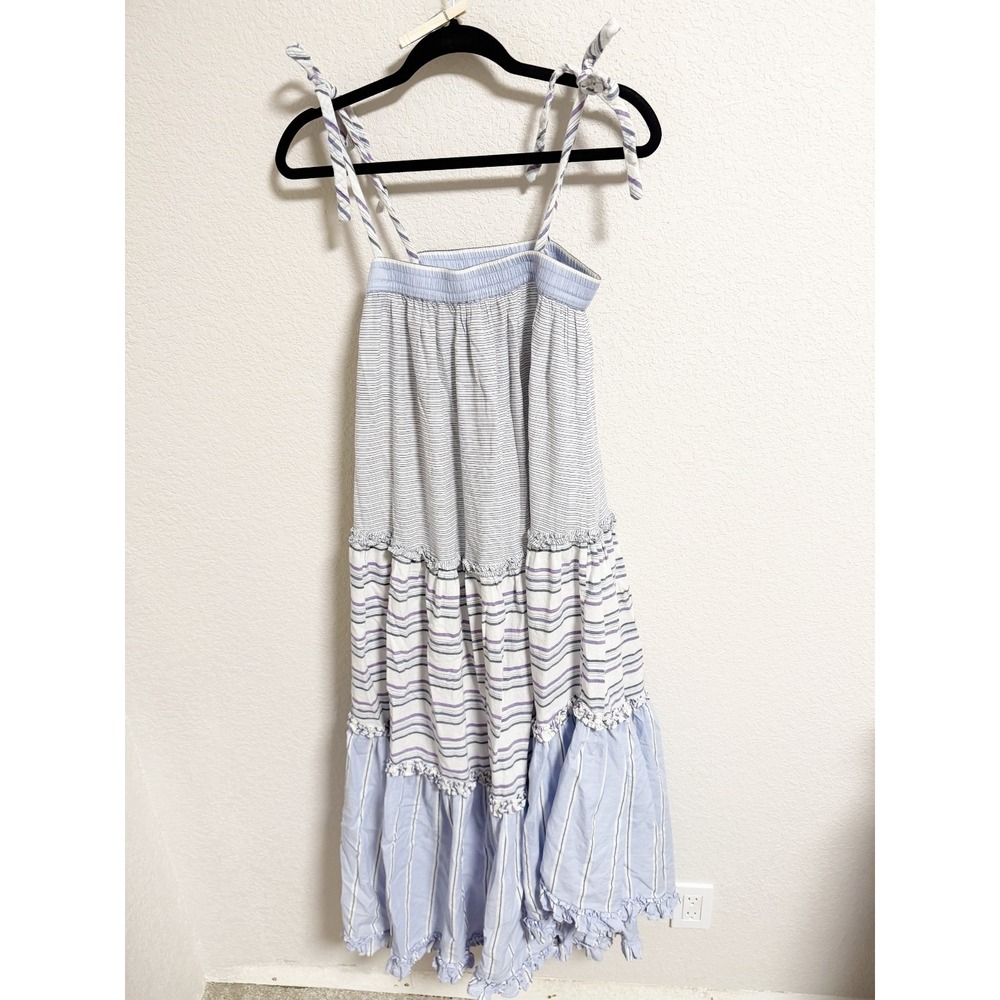 Laurence Bras Paris Striped Tiered Maxi Dress Tie Shoulder Ruffle Trim Size 0 - Picture 2 of 7